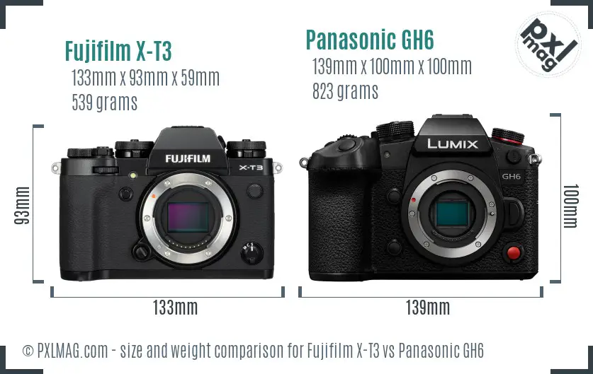 Fujifilm X-T3 vs Panasonic GH6 size comparison