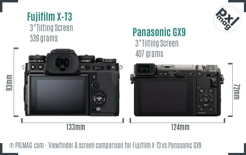 Fujifilm X-T3 vs Panasonic GX9 Screen and Viewfinder comparison