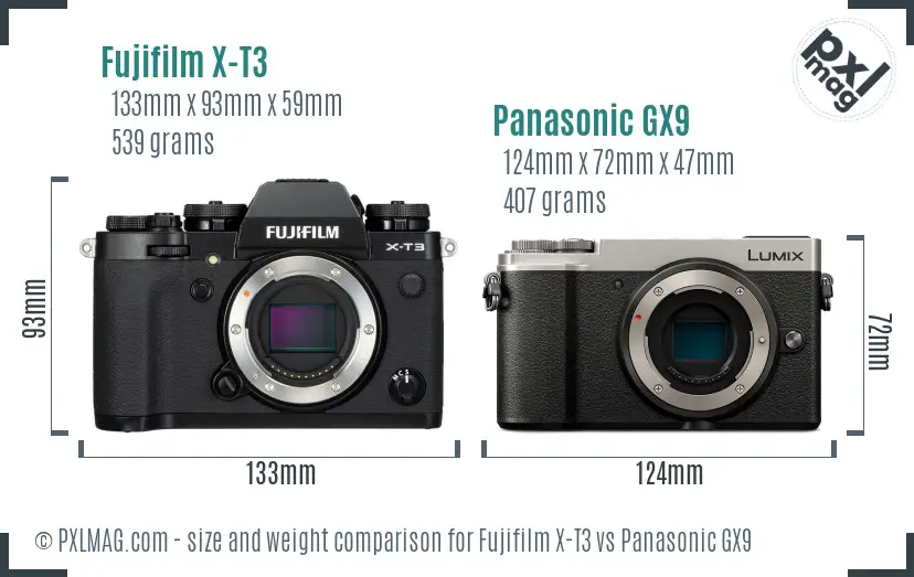 Fujifilm X-T3 vs Panasonic GX9 size comparison