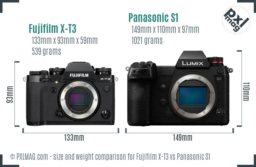 Fujifilm X-T3 vs Panasonic S1 size comparison