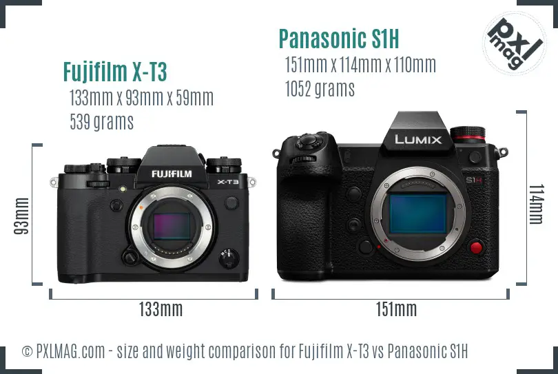 Fujifilm X-T3 vs Panasonic S1H size comparison
