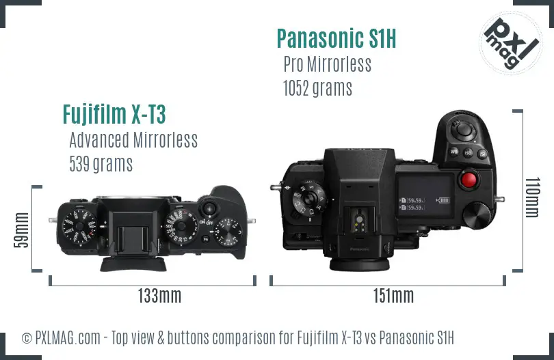 Fujifilm X-T3 vs Panasonic S1H top view buttons comparison