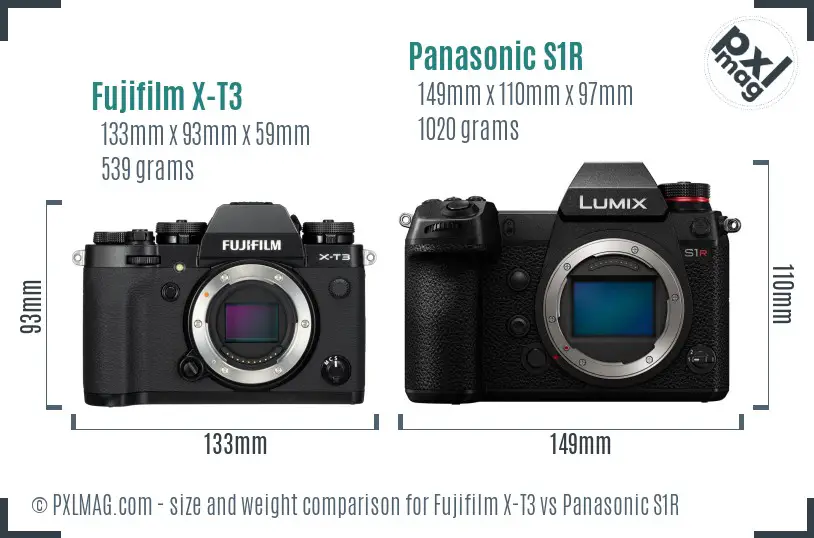 Fujifilm X-T3 vs Panasonic S1R size comparison Fujifilm X-T3 vs Panasonic S1R size comparison