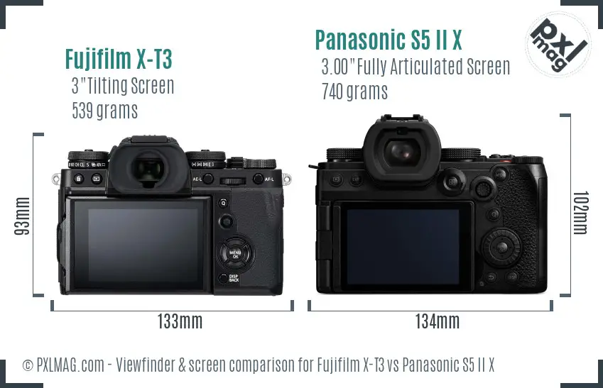 Fujifilm X-T3 vs Panasonic S5 II X Screen and Viewfinder comparison