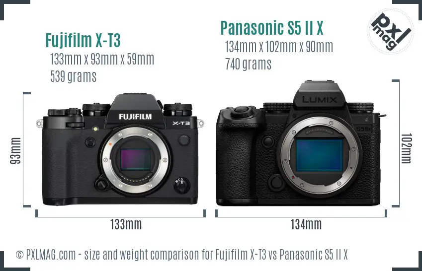 Fujifilm X-T3 vs Panasonic S5 II X size comparison