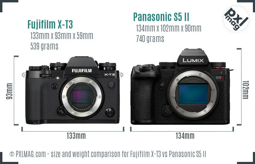 Fujifilm X-T3 vs Panasonic S5 II size comparison Fujifilm X-T3 vs Panasonic S5 II size comparison