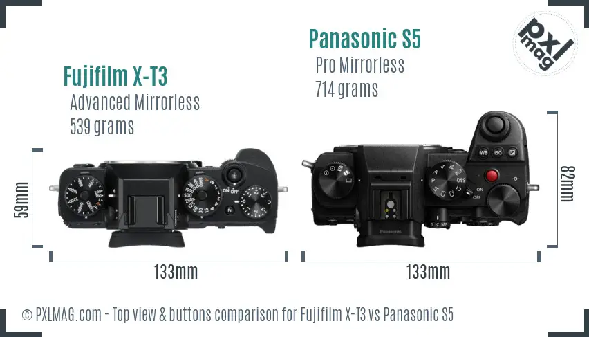 Fujifilm X-T3 vs Panasonic S5 top view buttons comparison