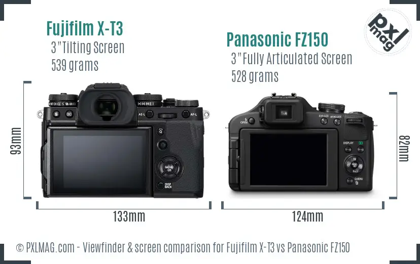 Fujifilm X-T3 vs Panasonic FZ150 Screen and Viewfinder comparison
