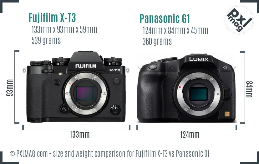 Fujifilm X-T3 vs Panasonic G1 size comparison