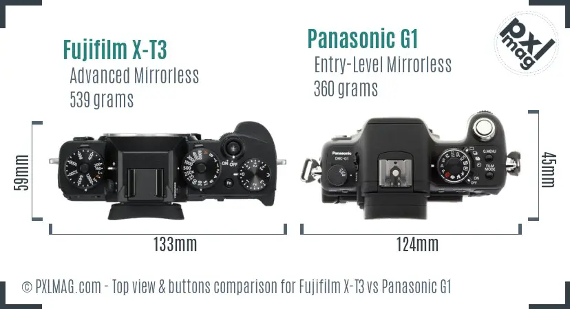 Fujifilm X-T3 vs Panasonic G1 top view buttons comparison