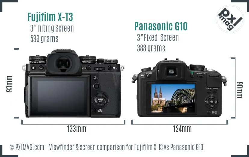 Fujifilm X-T3 vs Panasonic G10 Screen and Viewfinder comparison Fujifilm X-T3 vs Panasonic G10 Screen and Viewfinder comparison