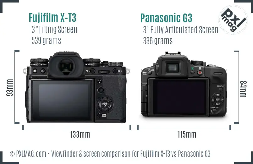 Fujifilm X-T3 vs Panasonic G3 Screen and Viewfinder comparison