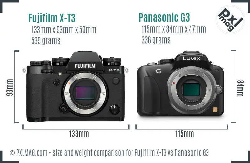 Fujifilm X-T3 vs Panasonic G3 size comparison