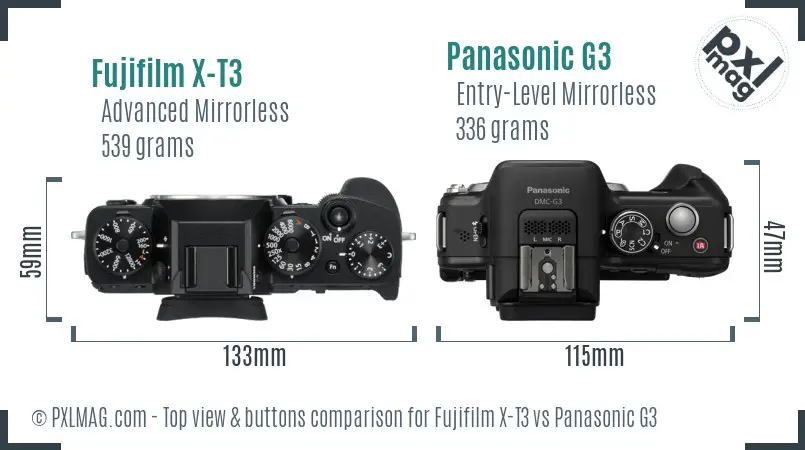 Fujifilm X-T3 vs Panasonic G3 top view buttons comparison