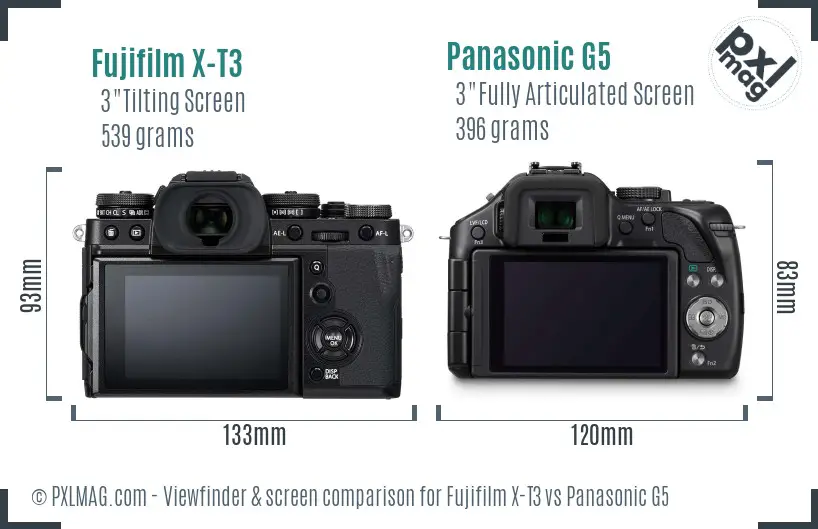 Fujifilm X-T3 vs Panasonic G5 Screen and Viewfinder comparison