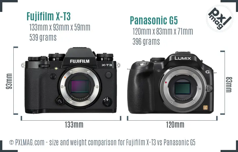 Fujifilm X-T3 vs Panasonic G5 size comparison