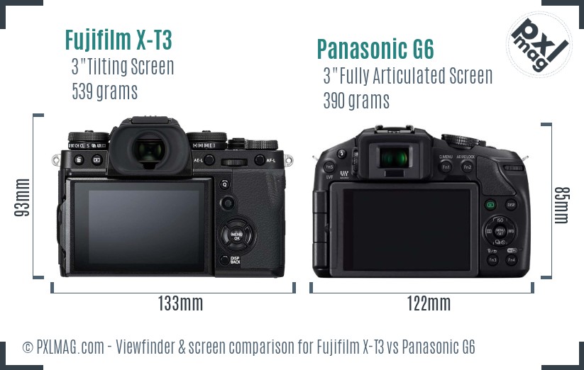 Fujifilm X-T3 vs Panasonic G6 Screen and Viewfinder comparison