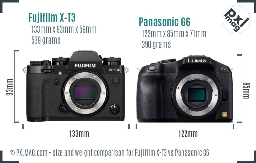 Fujifilm X-T3 vs Panasonic G6 size comparison Fujifilm X-T3 vs Panasonic G6 size comparison