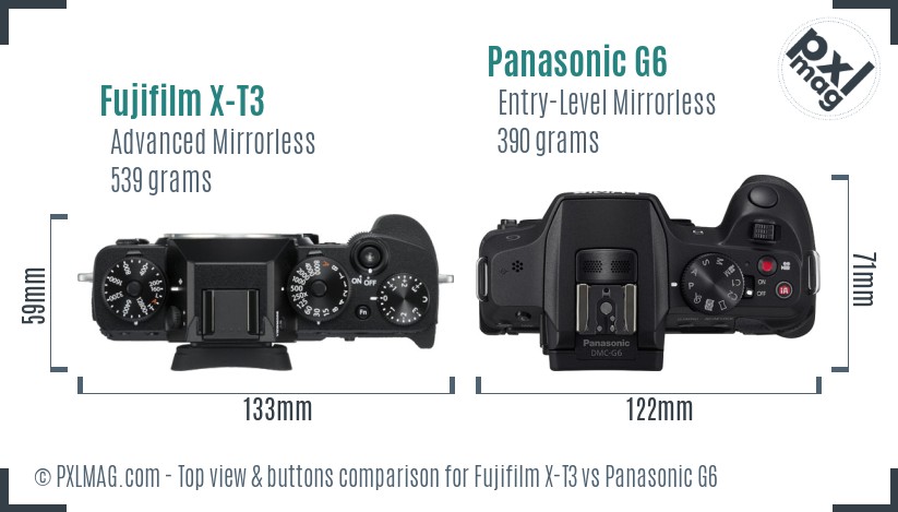 Fujifilm X-T3 vs Panasonic G6 top view buttons comparison