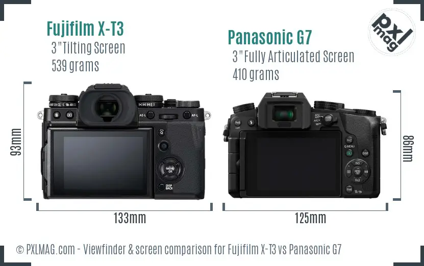 Fujifilm X-T3 vs Panasonic G7 Screen and Viewfinder comparison