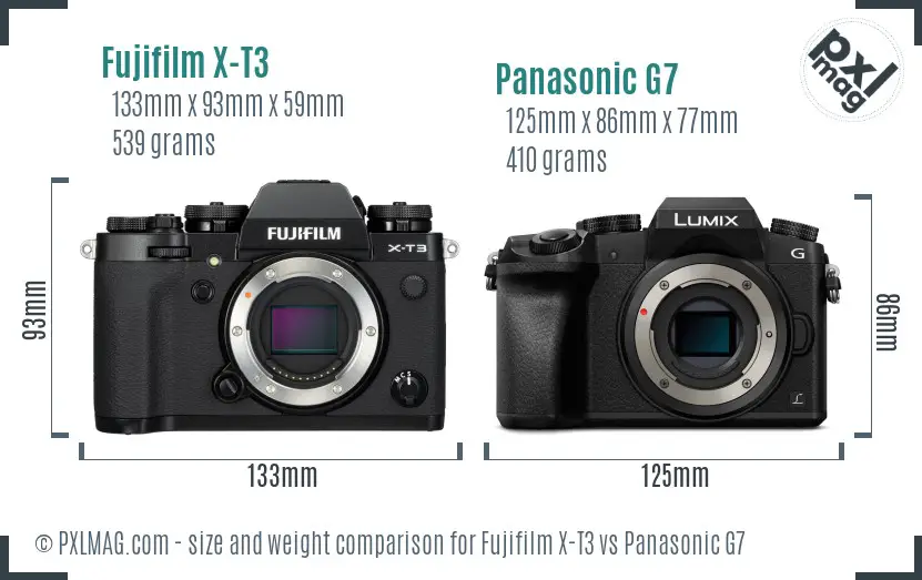 Fujifilm X-T3 vs Panasonic G7 size comparison