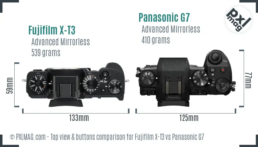 Fujifilm X-T3 vs Panasonic G7 top view buttons comparison