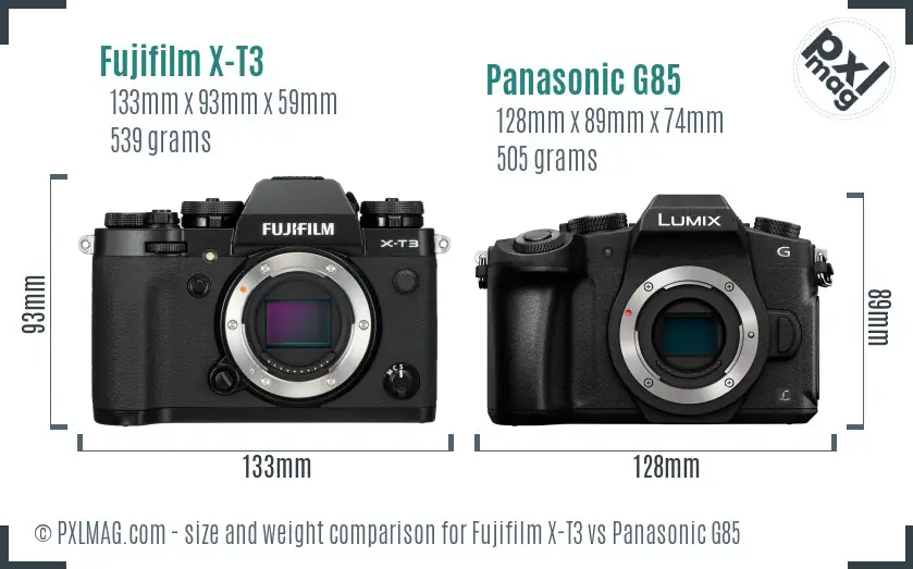 Fujifilm X-T3 vs Panasonic G85 size comparison