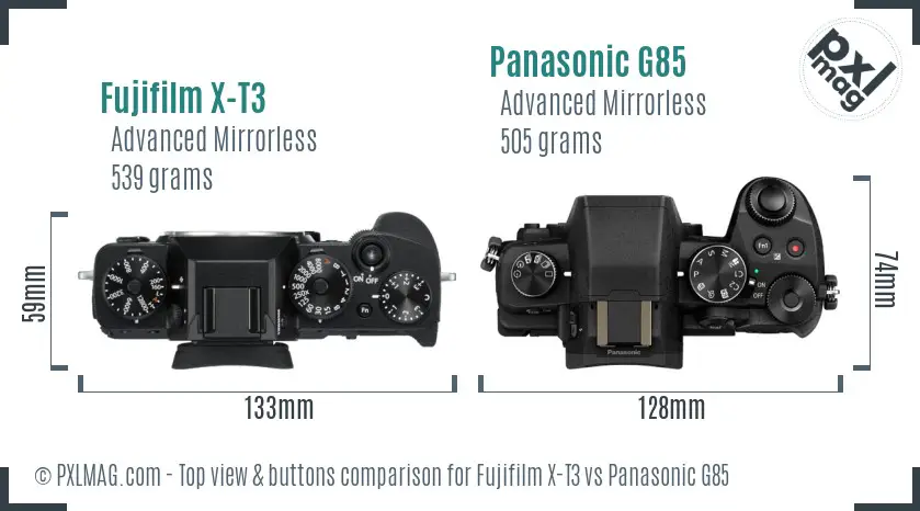 Fujifilm X-T3 vs Panasonic G85 top view buttons comparison
