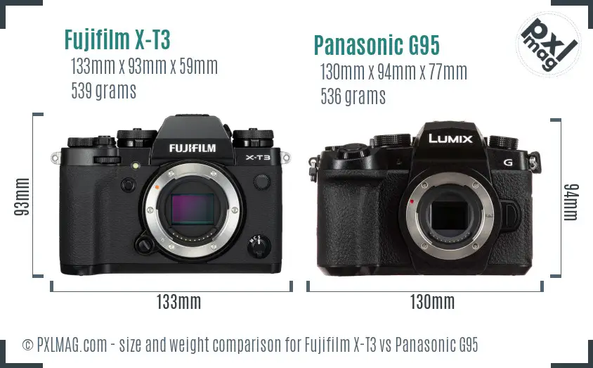 Fujifilm X-T3 vs Panasonic G95 size comparison