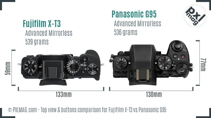 Fujifilm X-T3 vs Panasonic G95 top view buttons comparison