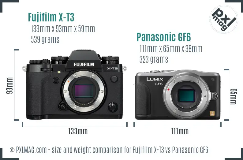Fujifilm X-T3 vs Panasonic GF6 size comparison