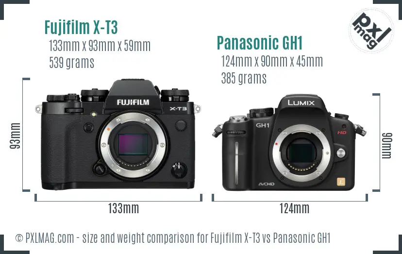 Fujifilm X-T3 vs Panasonic GH1 size comparison