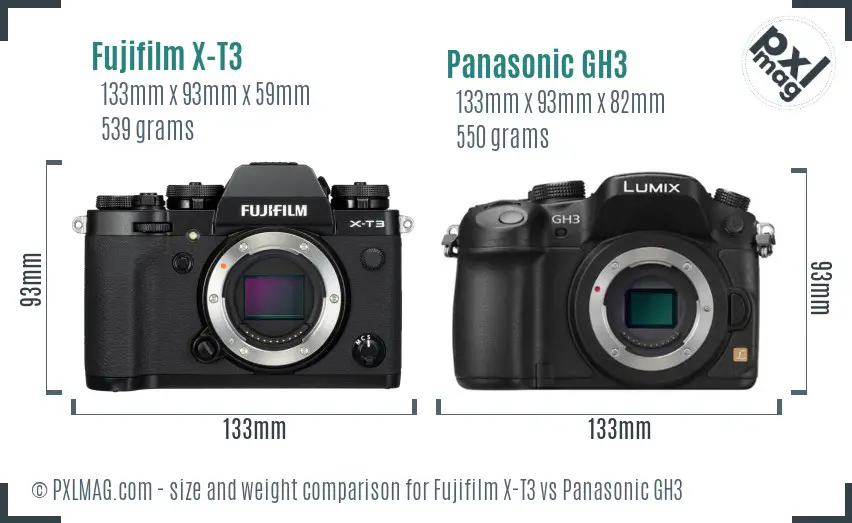 Fujifilm X-T3 vs Panasonic GH3 size comparison