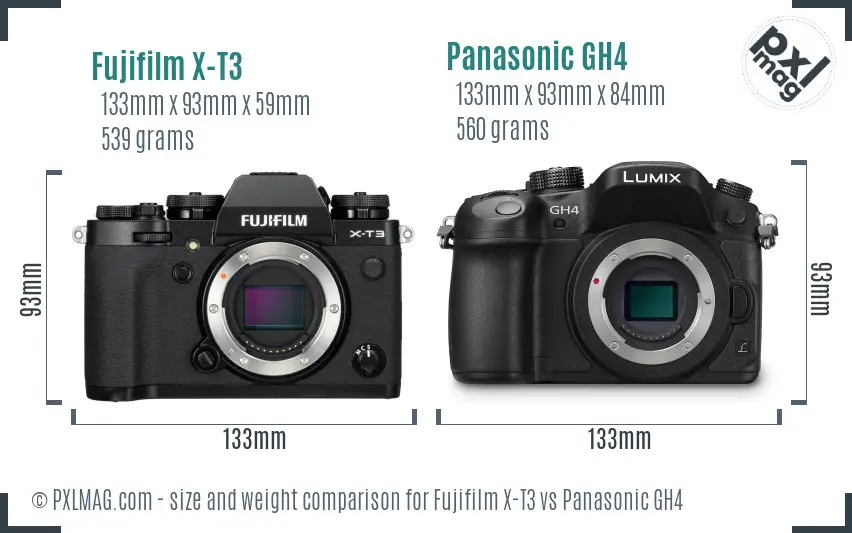 Fujifilm X-T3 vs Panasonic GH4 size comparison