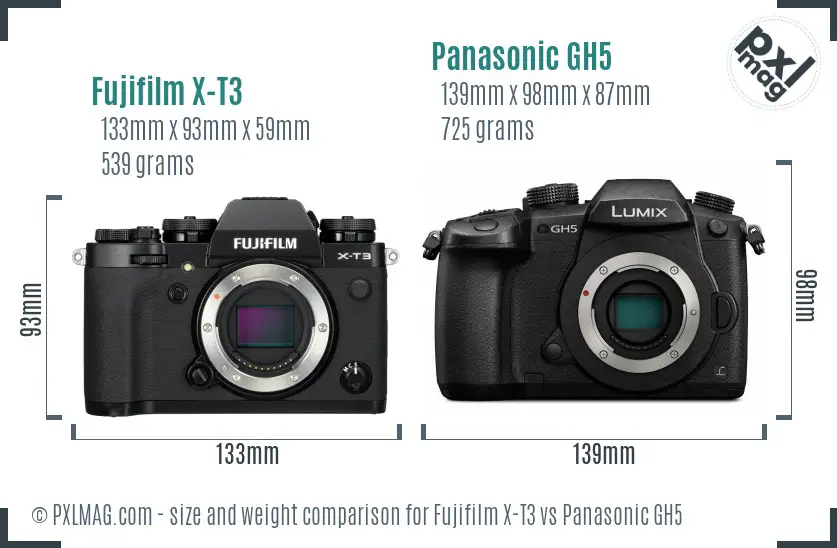 Fujifilm X-T3 vs Panasonic GH5 size comparison