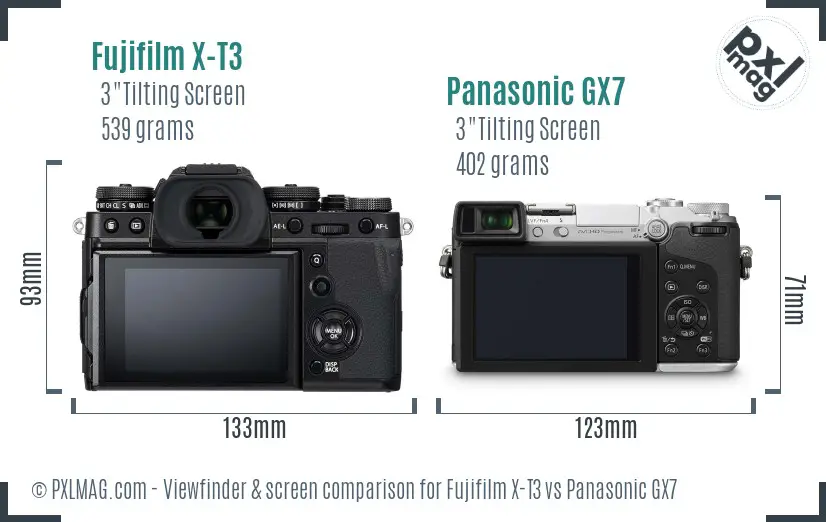 Fujifilm X-T3 vs Panasonic GX7 Screen and Viewfinder comparison
