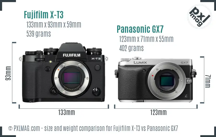 Fujifilm X-T3 vs Panasonic GX7 size comparison