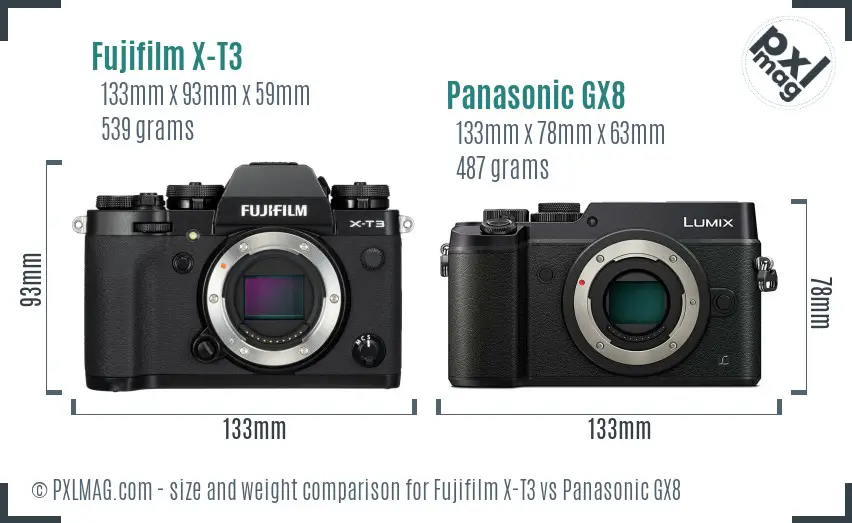 Fujifilm X-T3 vs Panasonic GX8 size comparison