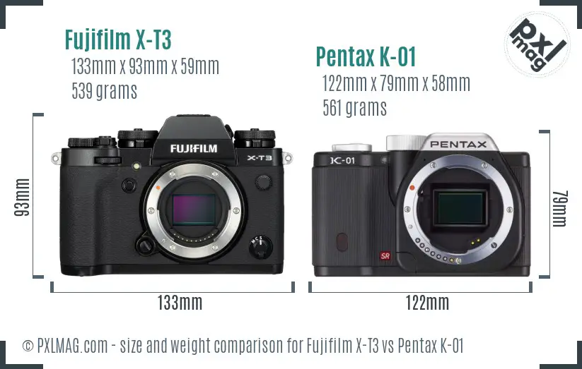 Fujifilm X-T3 vs Pentax K-01 size comparison