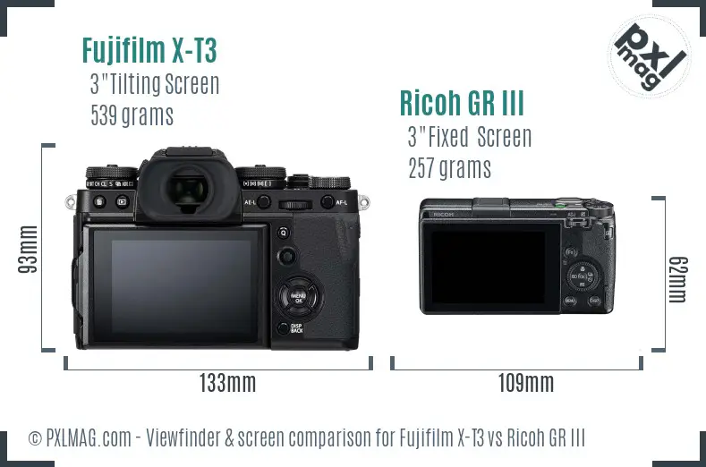 Fujifilm X-T3 vs Ricoh GR III Screen and Viewfinder comparison