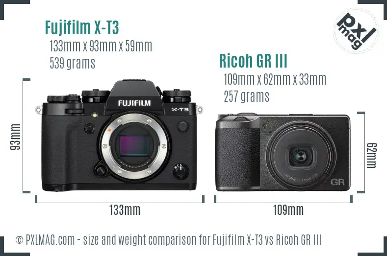 Fujifilm X-T3 vs Ricoh GR III size comparison