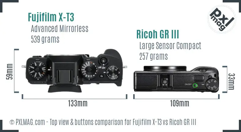 Fujifilm X-T3 vs Ricoh GR III top view buttons comparison