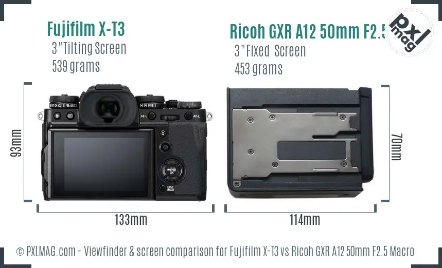Fujifilm X-T3 vs Ricoh GXR A12 50mm F2.5 Macro Screen and Viewfinder comparison