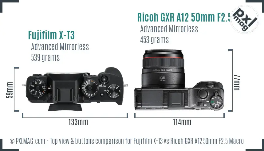 Fujifilm X-T3 vs Ricoh GXR A12 50mm F2.5 Macro top view buttons comparison