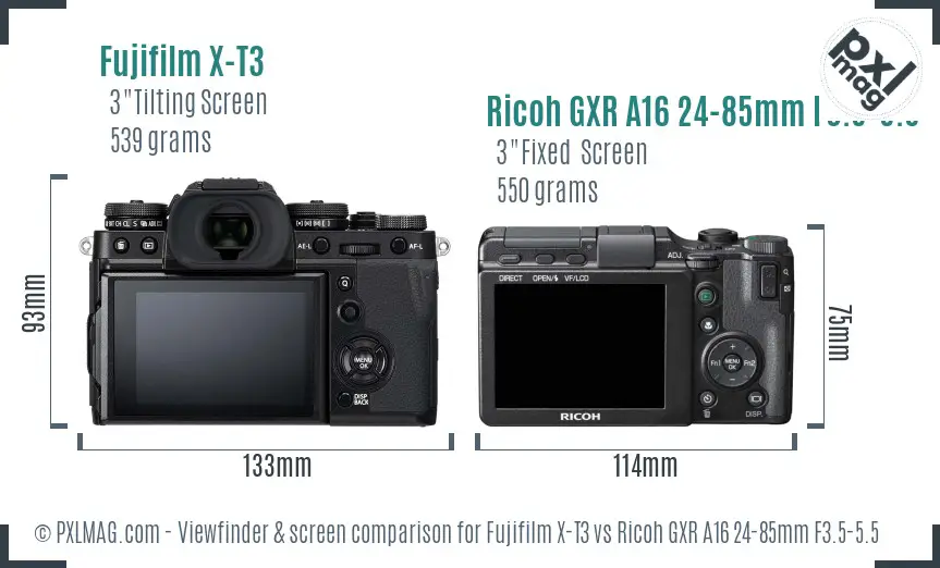 Fujifilm X-T3 vs Ricoh GXR A16 24-85mm F3.5-5.5 Screen and Viewfinder comparison