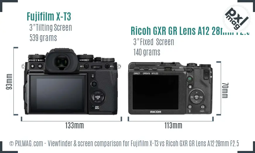 Fujifilm X-T3 vs Ricoh GXR GR Lens A12 28mm F2.5 Screen and Viewfinder comparison