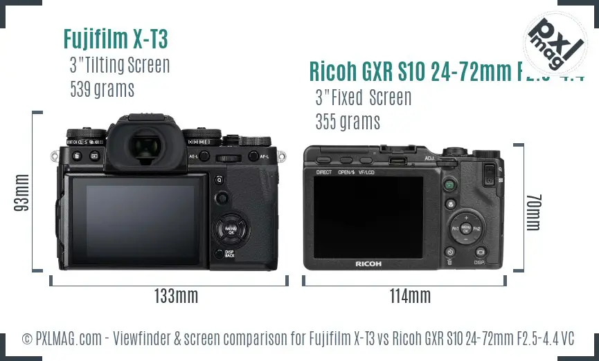 Fujifilm X-T3 vs Ricoh GXR S10 24-72mm F2.5-4.4 VC Screen and Viewfinder comparison