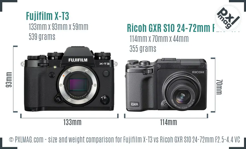 Fujifilm X-T3 vs Ricoh GXR S10 24-72mm F2.5-4.4 VC size comparison