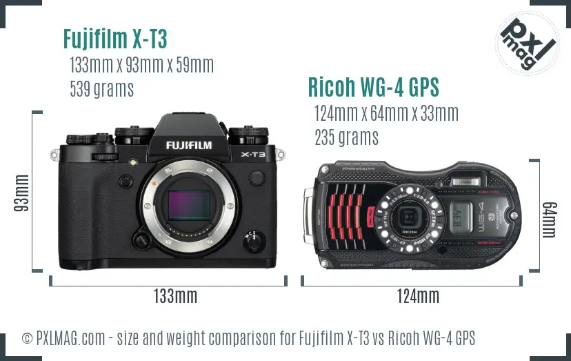 Fujifilm X-T3 vs Ricoh WG-4 GPS size comparison
