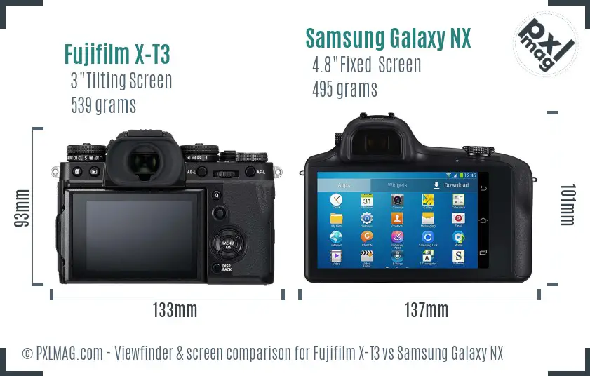 Fujifilm X-T3 vs Samsung Galaxy NX Screen and Viewfinder comparison